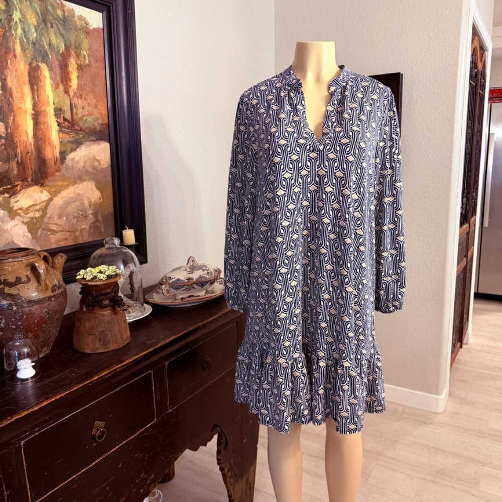 EMMA&MICHELE long sleeve deep V Neckline Knee Length Geometric DRESS